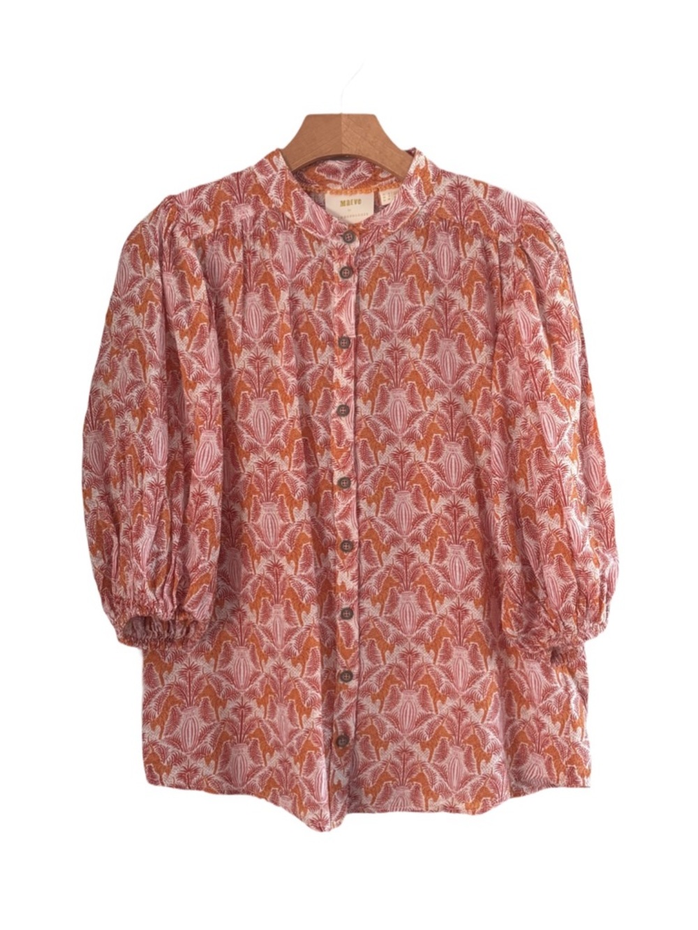 Maeve by Anthropologie Kalapana Tiger Print Balloon Sleeve Button Blouse Size 4